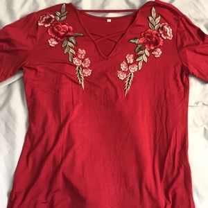 Red embroidered t-shirt